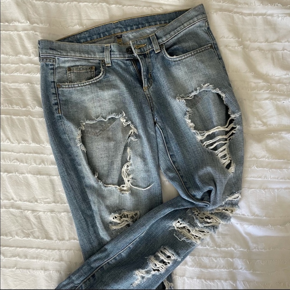 CARMAR X LF Distressed Lace Boyfriend Jeans